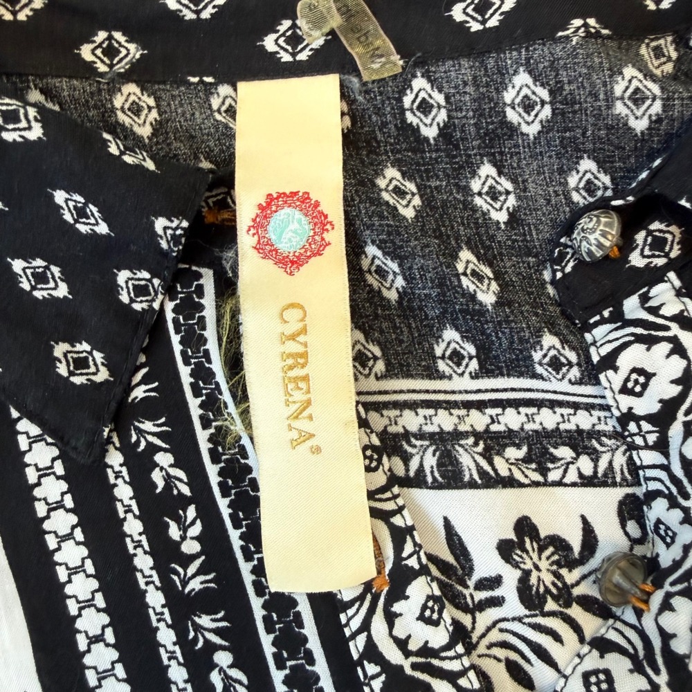 Anthropologie Cyrena Women's M Artsy Shirt Dress Black Multicolor Button Down - Picture 9 of 10